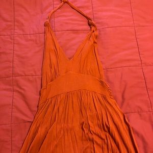 Sexy Rust Halter Midi Dress